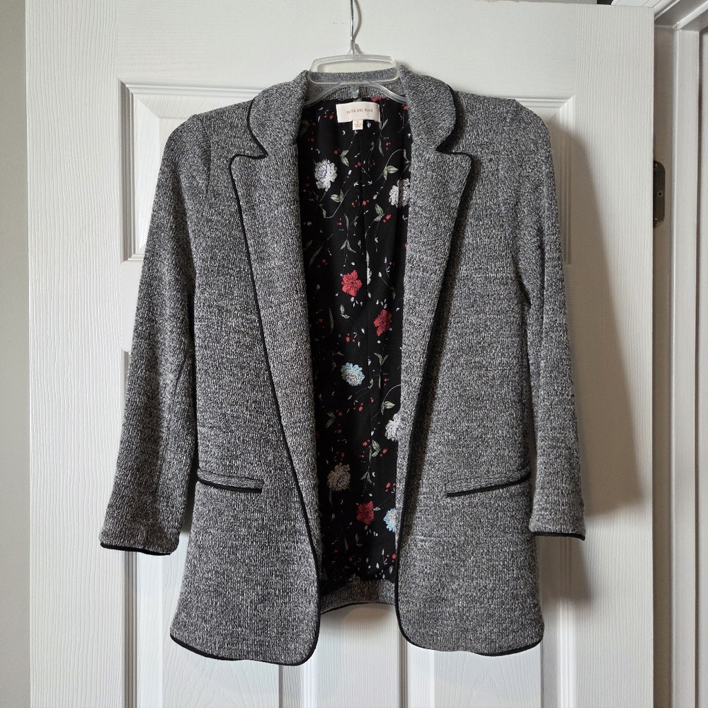 Skies Are Blue Gray Knit Blazer with Floral Lining